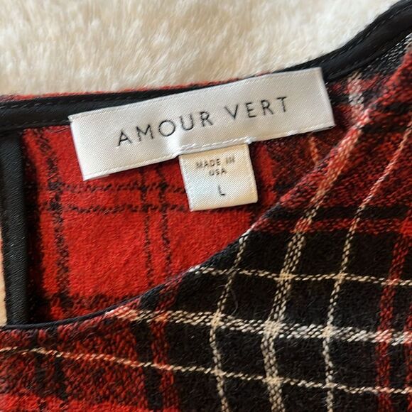 Amour Vert Sasha Plaid 100% Wool Dress Red & Black Size Large Made in the USA - Picture 9 of 13